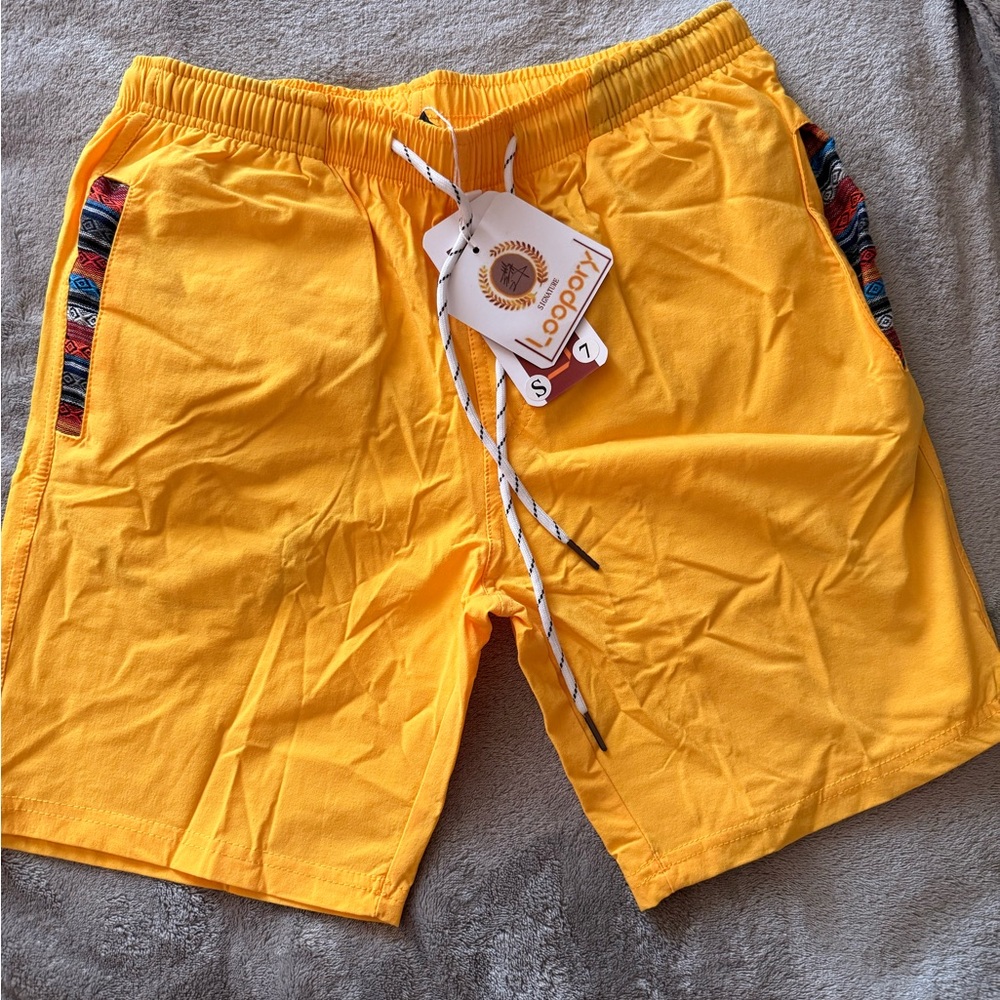 Men’s Yellow Shorts Size S. NWT, elastic waistband and drawstring